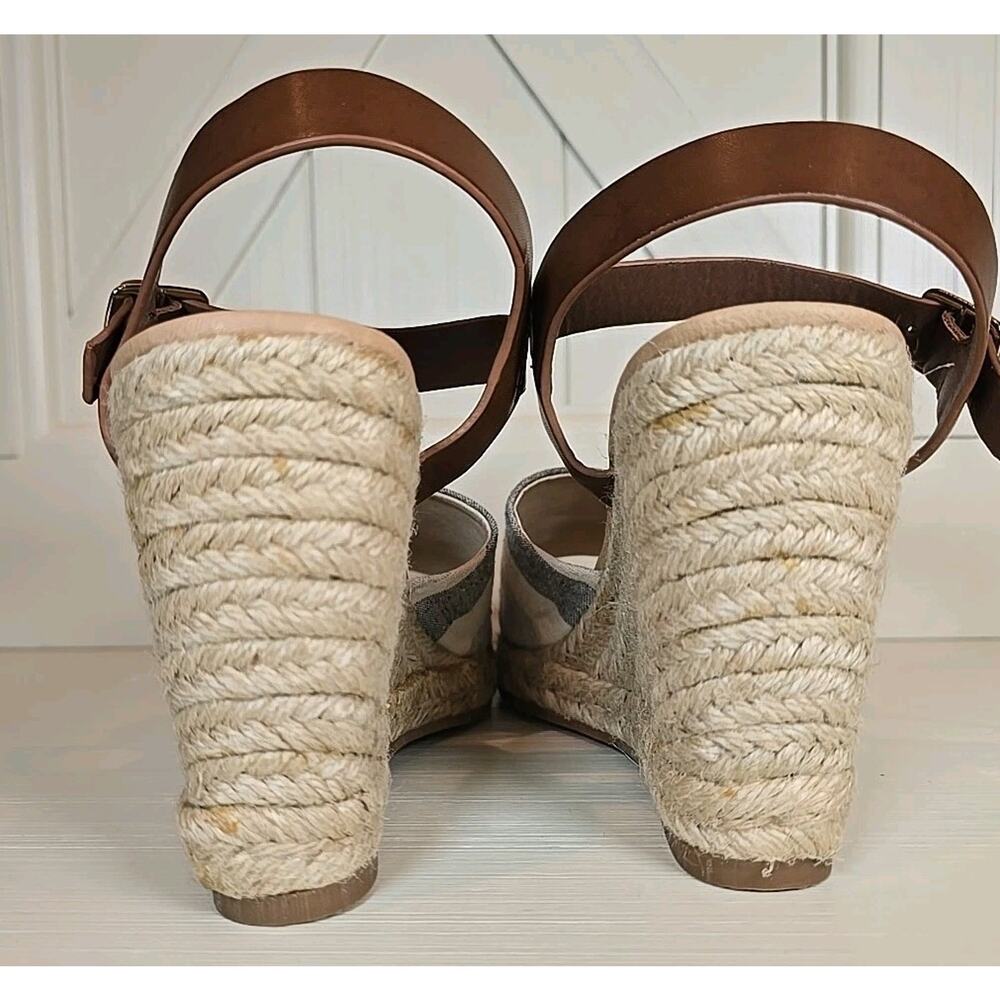 MIA Martina Espadrille Wedge Sandals 9.5 Blue White Striped Ankle Strap Rope - Picture 4 of 10